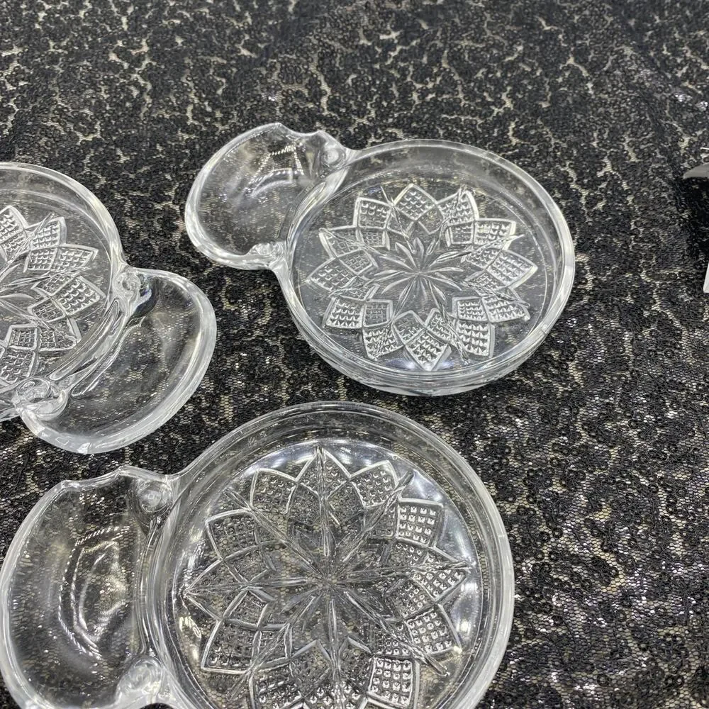 FOSTORIA Glass Bridge Coaster W Tea Bag/Ash Tray/ Spoon Rest Set Of 3